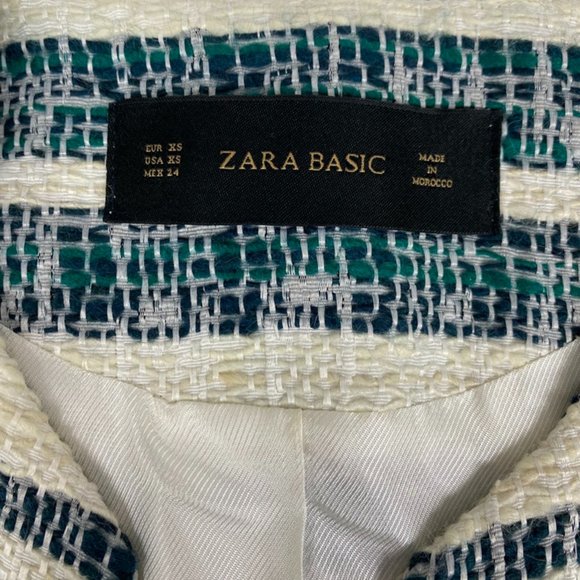 Zara Basic Striped Green, White Zip-up Blazer Size XS - Picture 8 of 12